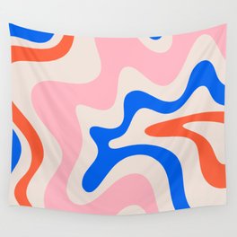 Retro Liquid Swirl Abstract Pattern Square Pink, Orange, and Royal Blue Wall Tapestry