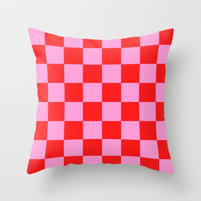 Pink Checkered And Red Bright Modern Shape Geometric Pattern Throw Pillow