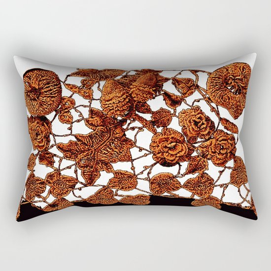 copper embroidery on black and white Rectangular Pillow