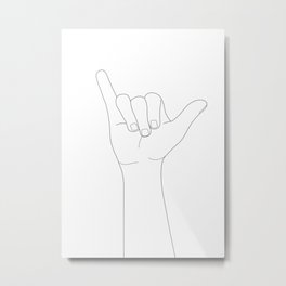 Minimal Line Art Shaka Hand Gesture Metal Print