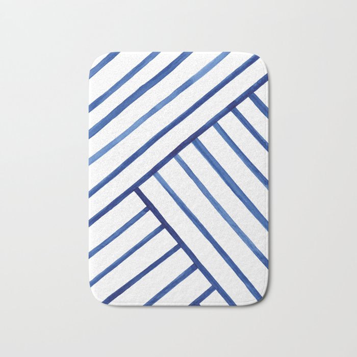 Watercolor Lines Pattern Navy Blue Bath Mat By Ccartstudio