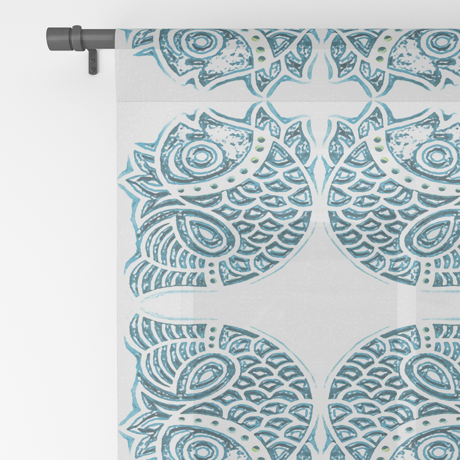 Bluefish Fish India Block Print Boho Sheer Curtain By Margaretjuul