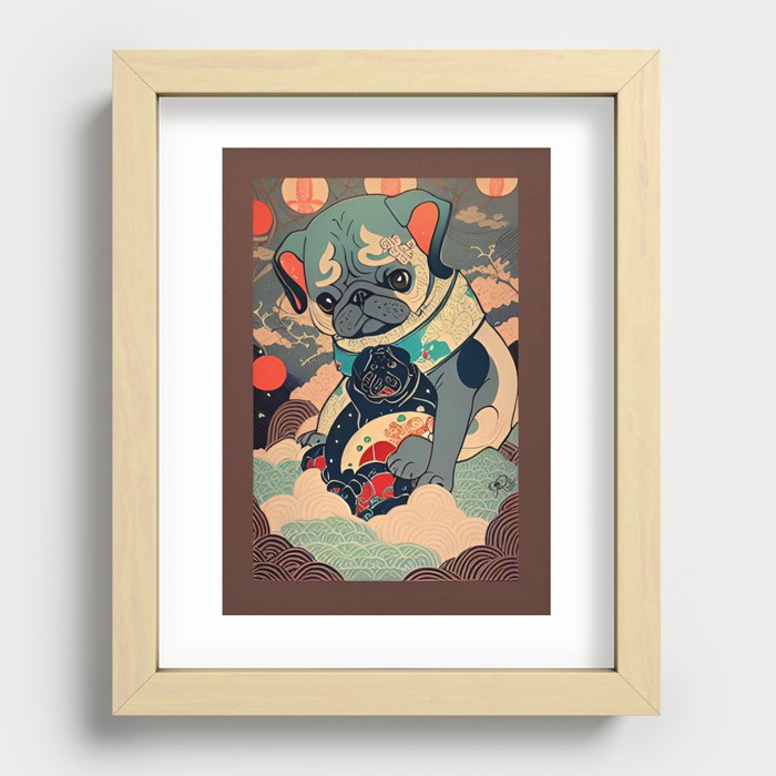 Pug in Ukiyo-e Recessed Framed Print