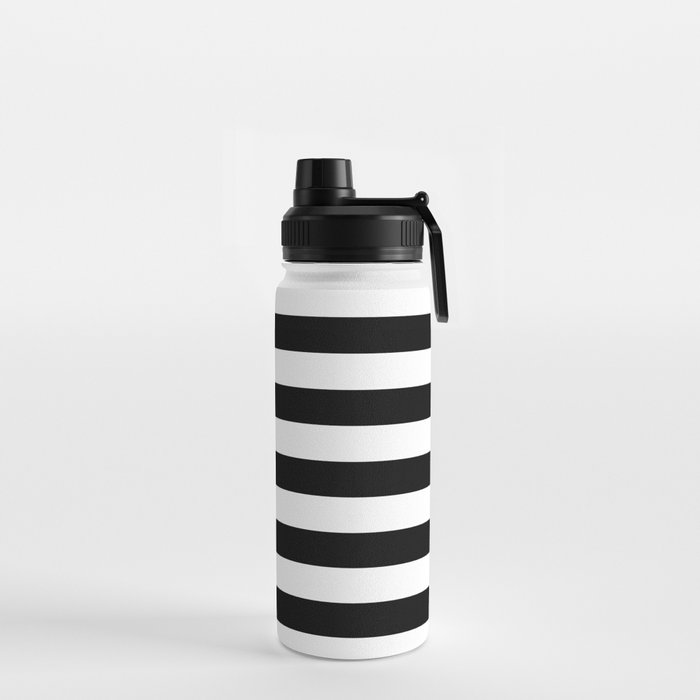 Large Black and White Horizontal Cabana Stripe Water Bottle