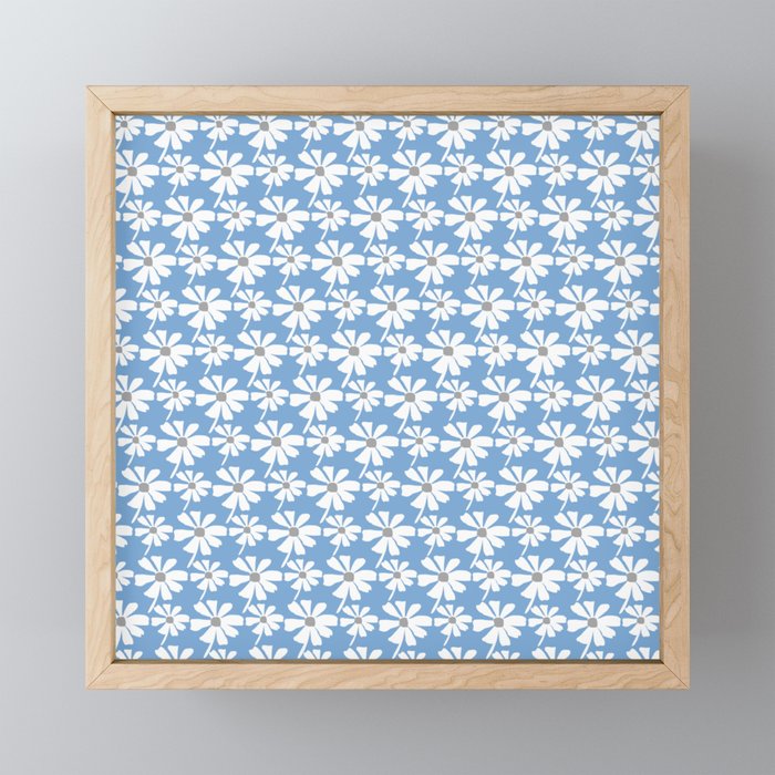 Daisies In The Summer Breeze - Blue Grey White Framed Mini Art Print