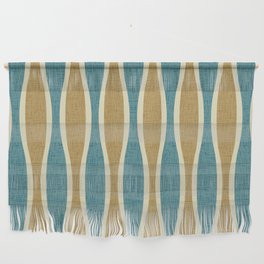 Retro Tiki Pin Stripes 333 Blue Gold and Beige Wall Hanging