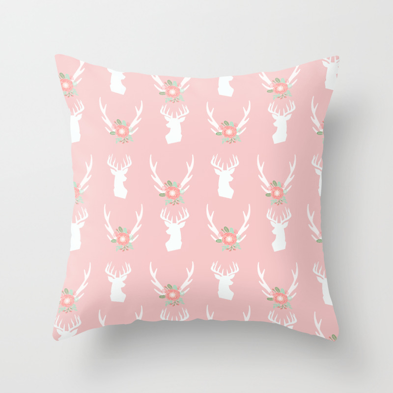 Deer Head Silhouette With Antler Flower Floral Bouquet Minimal