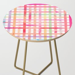 Abstract teal pink lavender watercolor geometrical plaid Side Table