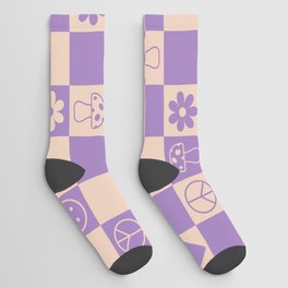 Happy Checkered pattern lilac Socks