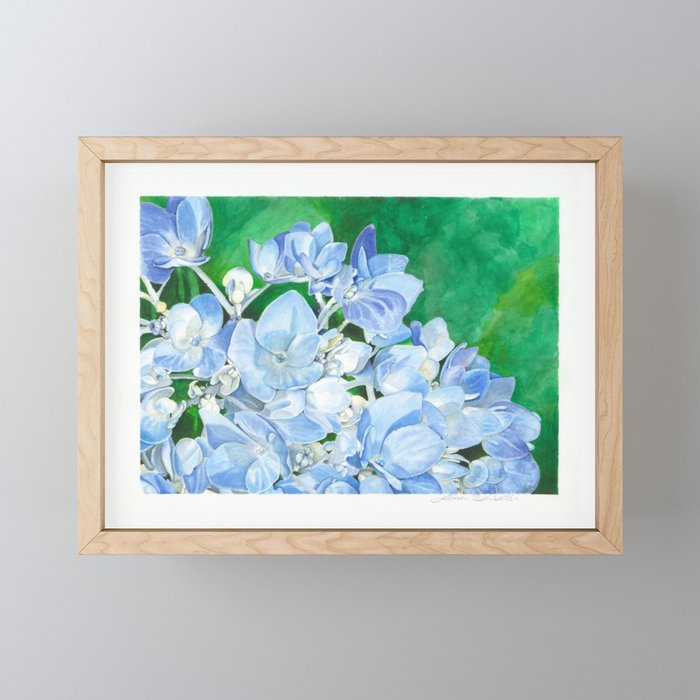 Watercolor Hydrangea Blossoms Framed Mini Art Print