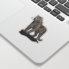 digital painting of a white tiger standing watching Sticker