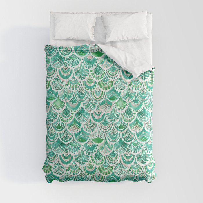 VENUS DE MER Green + Blush Mermaid Scales Comforter