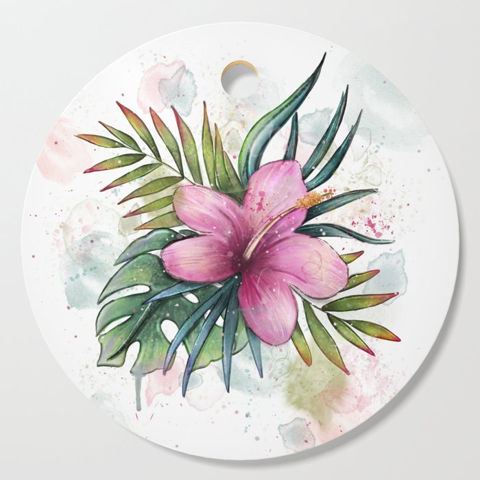 Tropical watercolour flower / Pink Hibiscus / Cutting Board