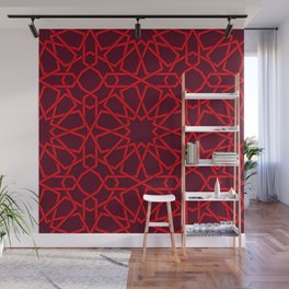 Red Color Arab Square Pattern Wall Mural