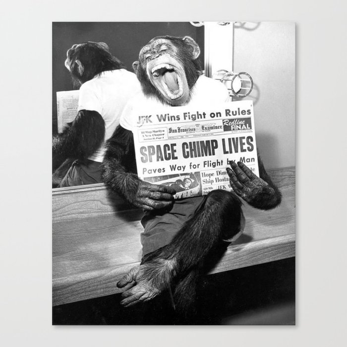 Space Chimp Lives - NASA Moon Flight black and white photograph Canvas Print