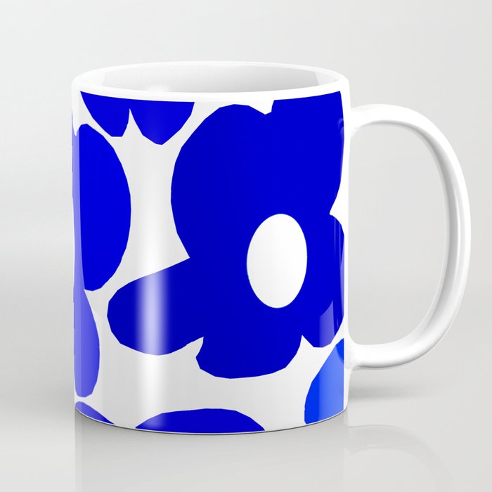 Large Blue Retro Flowers White Background Fresh Blue And White  #decor #society6 #buyart Coffee Mug