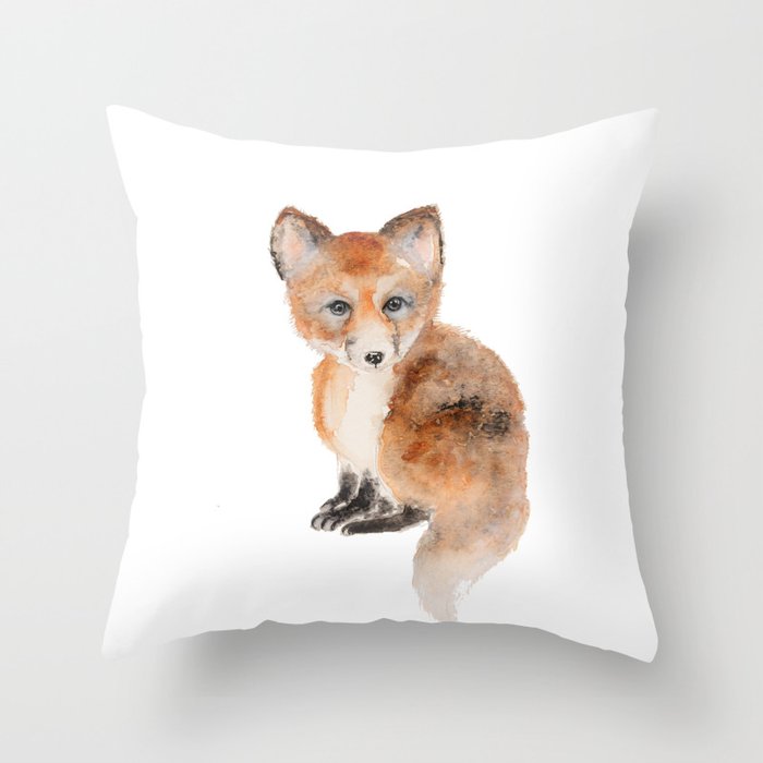 Baby fox watercolor  Throw Pillow
