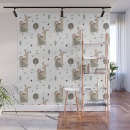Deer and Girl off white Wall Mural