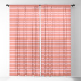 [ Thumbnail: Red & Light Pink Colored Lined Pattern Sheer Curtain ]