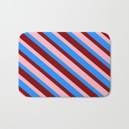 [ Thumbnail: Light Pink, Blue & Maroon Colored Stripes Pattern Bath Mat ]