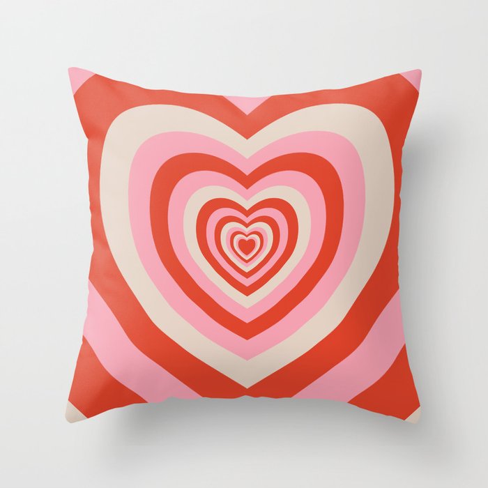 Lovecore Retro Heart Aesthetic  - Pink, Orange, Red - Valentine's Day  Throw Pillow