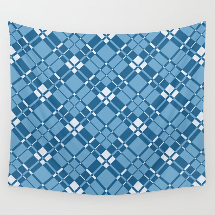 Cobalt blue gingham checked Wall Tapestry