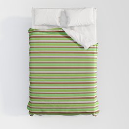 [ Thumbnail: Green, Lavender, Sienna & Light Green Colored Striped/Lined Pattern Duvet Cover ]