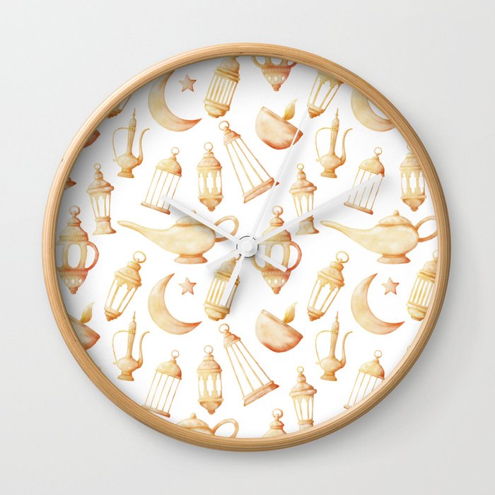Islamic Lantern Pattern Watercolor Wall Clock