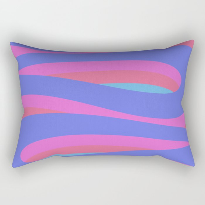 Pop Swirl Wavy Minimalist Abstract Pattern Blue and Hot Pink Rectangular Pillow