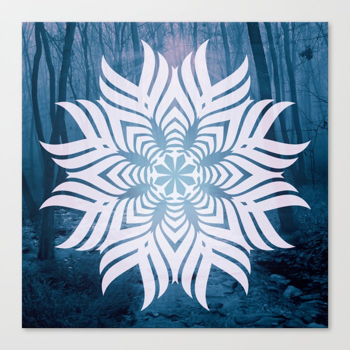 mandala in blue wood  Canvas Print