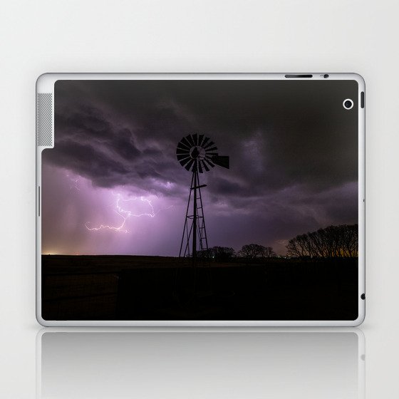 Lightning and Thunder - Storm Clouds Over an Old Windmill on a Stormy Night in Oklahoma Laptop & iPad Skin