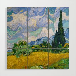 Vincent van Gogh (Dutch, 1853-1890) - Title: Wheat Field with Cypresses - Date: July 1889 - Style: Post-Impressionism - Genre: Landscape art - Media: Oil on canvas - Digitally Enhanced Version (1800 dpi) - Wood Wall Art