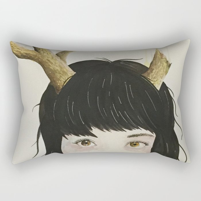 Girl With Antlers I Rectangular Pillow
