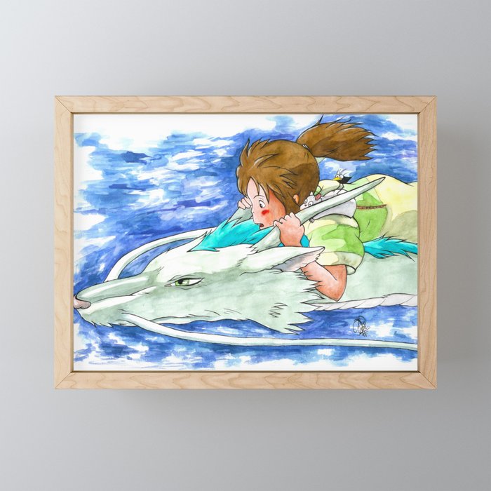Ghibli Spirited Away Sky Illustration Framed Mini Art Print