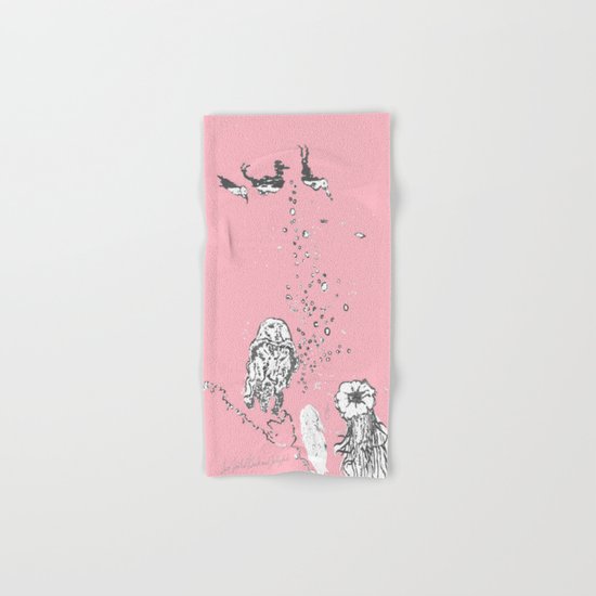 Two Tailed Duck and Jellyfish Baby Pink Deep Hand & Bath Towel