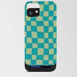 Funky Hand-Drawn Checkerboard \\ Light Green & Teal Color Palette iPhone Card Case