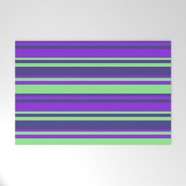 [ Thumbnail: Purple, Light Green & Dark Slate Blue Colored Lines/Stripes Pattern Welcome Mat ]