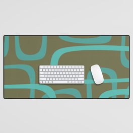 Fine Loops Mid-century Modern Minimalist Abstract Pattern Turquoise Teal and Olive Tree Green  Desk Mat