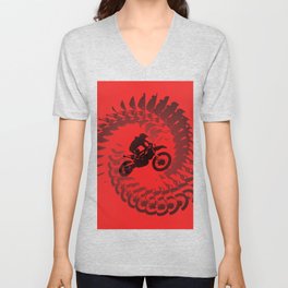 Abstract Motorcyclist Red & Black Ombre V Neck T Shirt