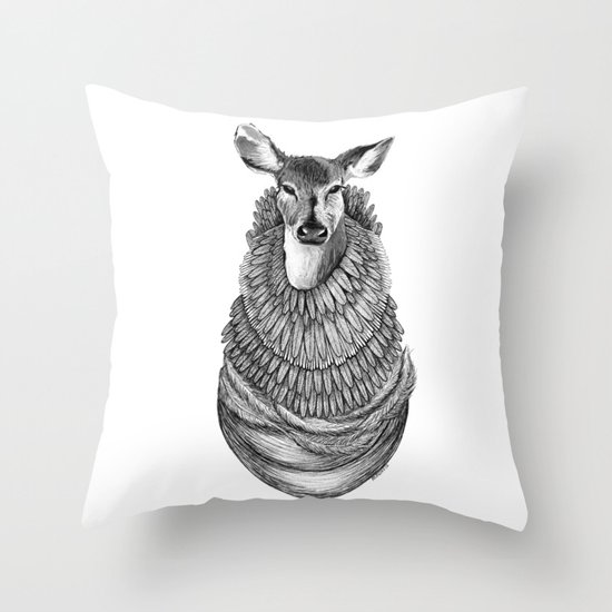Feathered Deer. Throw Pillow