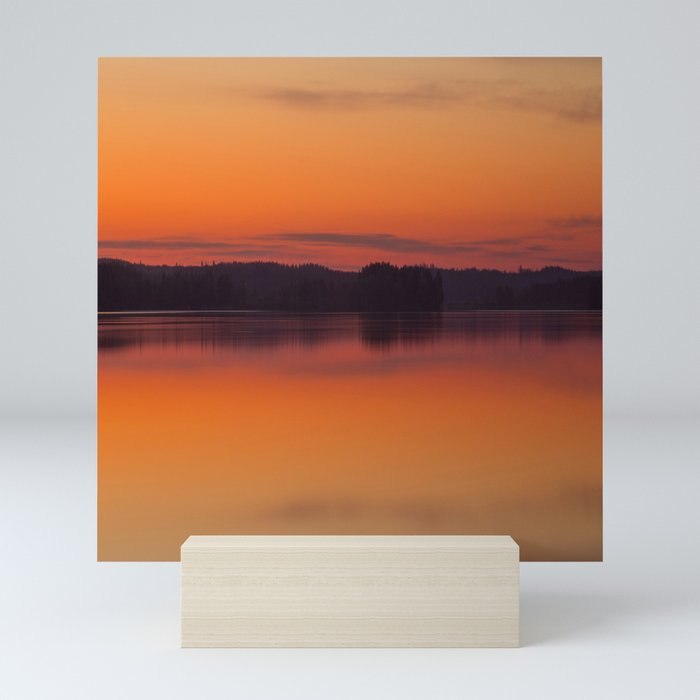 Evening Lakescape Orange Sunset Sky Reflection #decor #society6 #buyart Mini Art Print