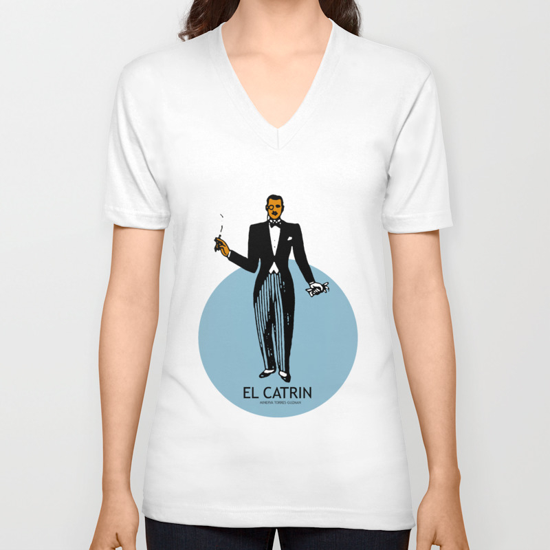 El Catrin Mexican Loteria Card Unisex V Neck By Minervatg Society6