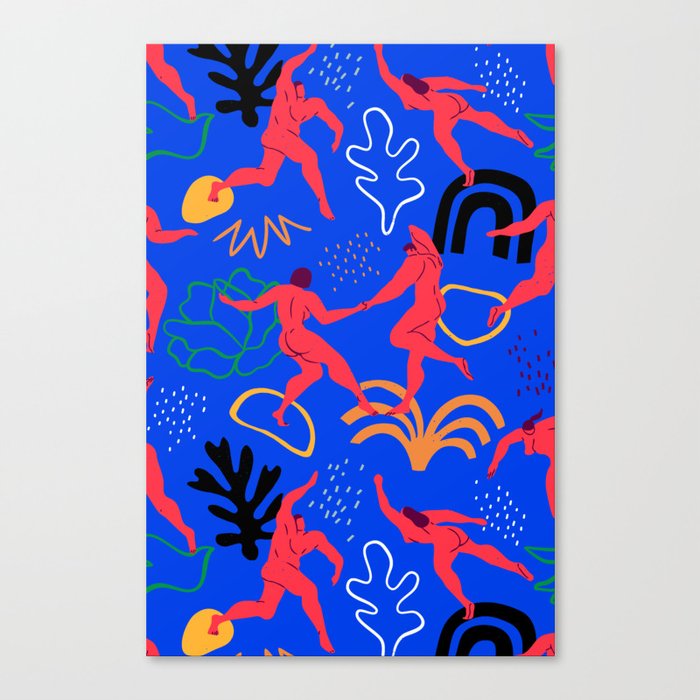 Colorful red people dancing with tropical nature decoration Canvas Print