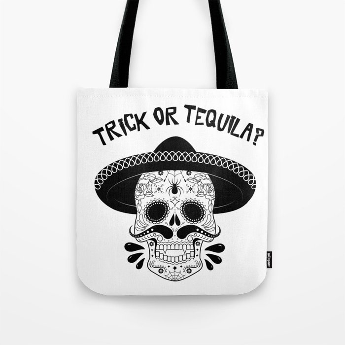 Trick or Tequila Halloween Sugar Skull Vampire Tote Bag