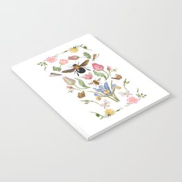 Antique Hand Painted Bees And Flowers - Floral Botanical Collage Notebook