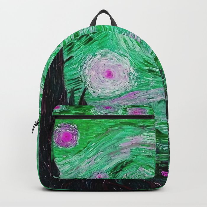 The Starry Night - La Nuit étoilée oil-on-canvas post-impressionist landscape masterpiece painting in alternate green and purple by Vincent van Gogh Backpack