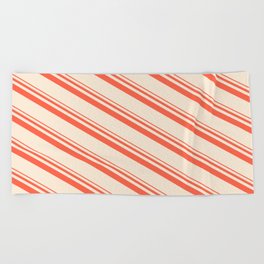 [ Thumbnail: Red & Beige Colored Lines/Stripes Pattern Beach Towel ]