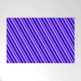[ Thumbnail: Blue and Orchid Colored Pattern of Stripes Welcome Mat ]