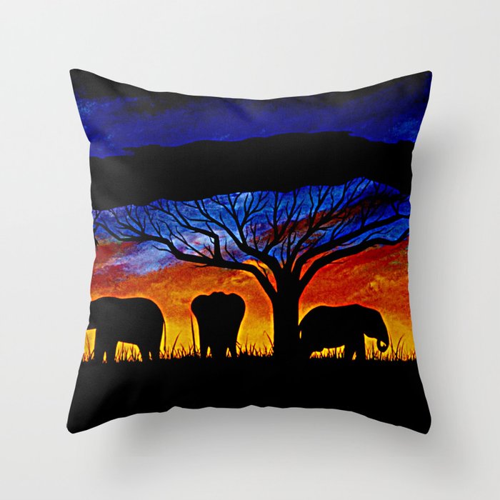 Sunset Elephants Throw Pillow