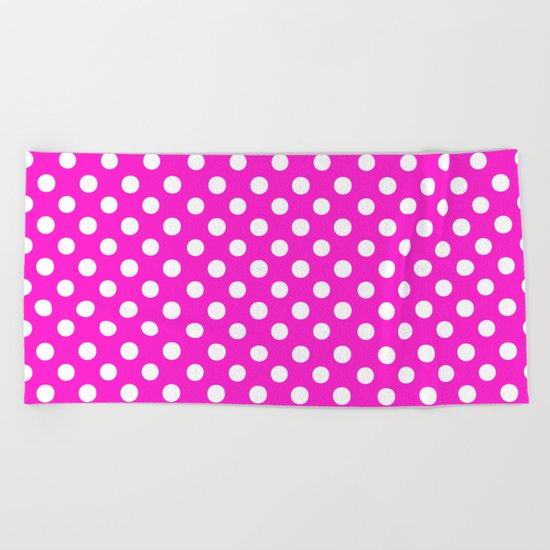 Polka Dots (White/Hot Magenta) Beach Towel